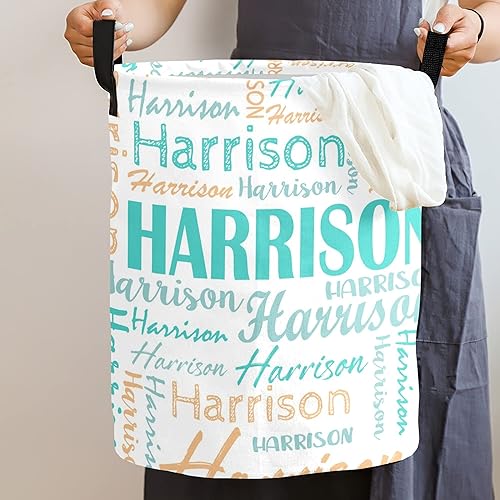 Miniatura 7 de Cesta de lavandería personalizada con nombre para niños y niñas, cesta de almacenamiento de ropa plegable con asa para baño, sala de estar,