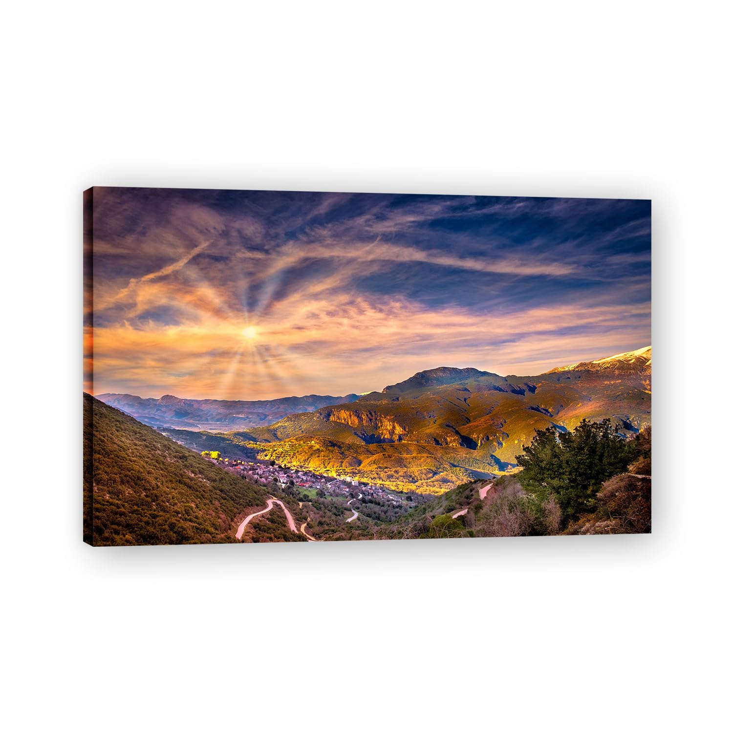 VHdfgTY The Sun SetsMountain Landscape Wall Art Canvas Print Nature Scenery for Living Room 50x80cm Framed