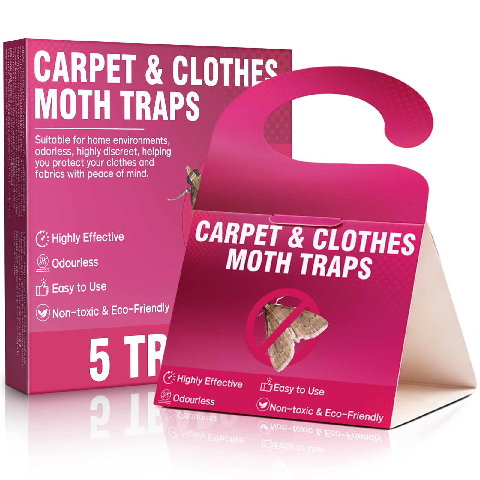 Erigathe Carpet & Clothes Moth Traps, 5 Pack Pheromone Moth Traps for Wardrobe, Drawers, Closet, and Storage, Sticky Glue Boards