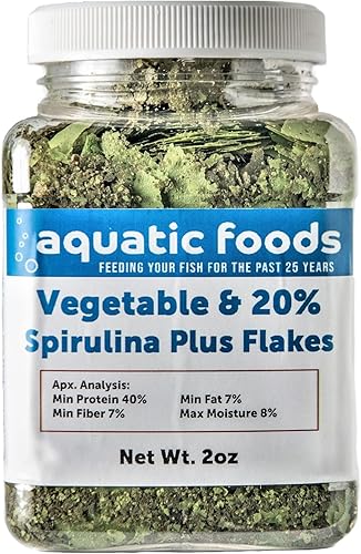 Vegetales y espirulina 20% más copos mejorados de primera calidad. Aquatic Foods Premium Flakes... Tarro pequeño de 2 onzas