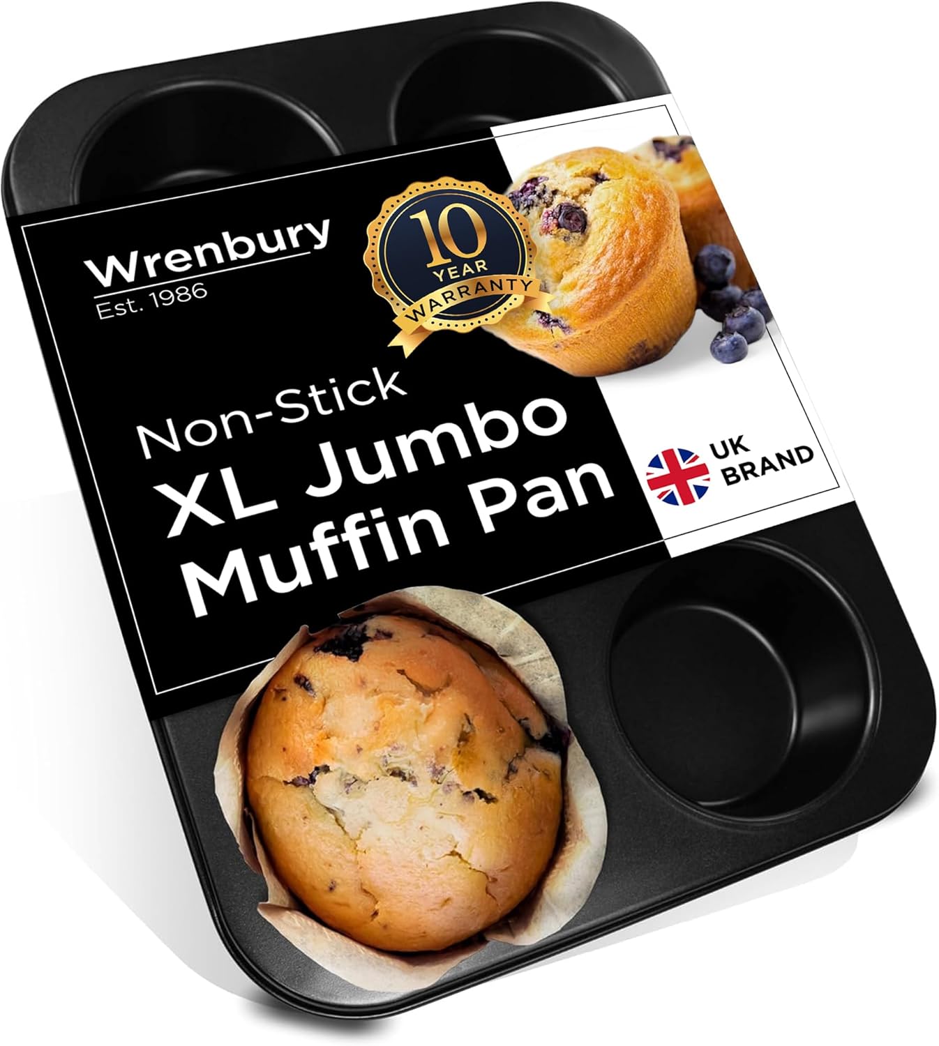 Wrenbury Jumbo Muffin Pan 6 Cup – Nonstick XL Deep Muffin Pan for Baking 4″ Cup – Oversized Extra Large Cupcake Mold – Dishwasher Safe – PTFE Free – 446°F Oven Safe