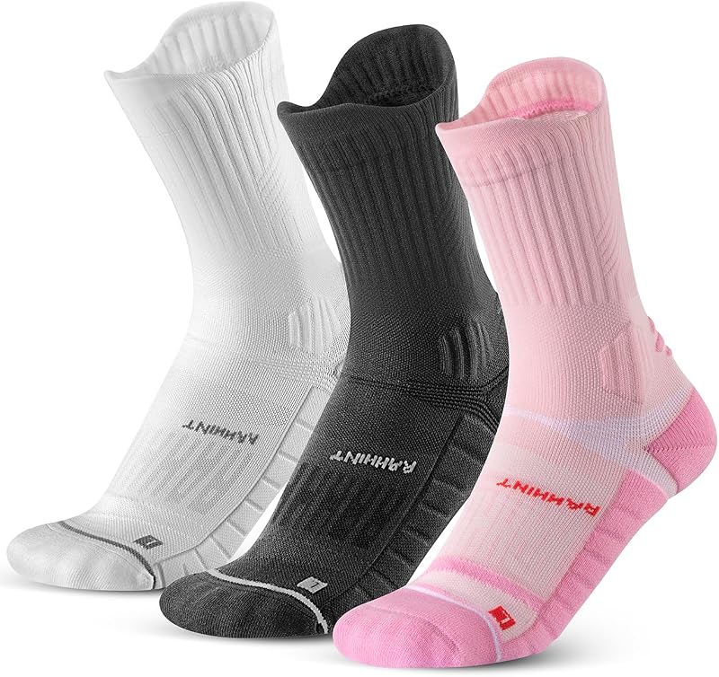 Coolmax Compression Running Socks for Women 3 Pairs, Anti-Blister Moisture Wicking Boot Crew Cushion Athletic Workout Socks