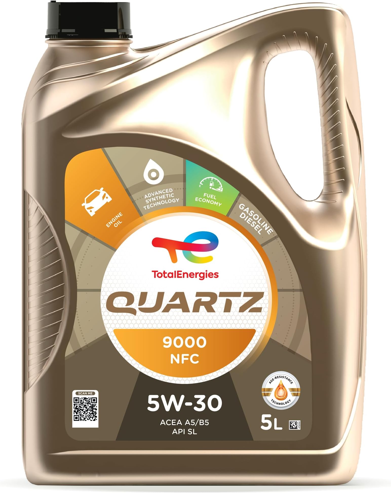 TotalEnergies Quartz 9000 NFC 5W30 Engine Oil - ACEA A5/B5, API SL/CF - Age-Resistance Technology - Fuel Economy Formula - Advanced Synthetic Motor Oil Lubricant - 5L