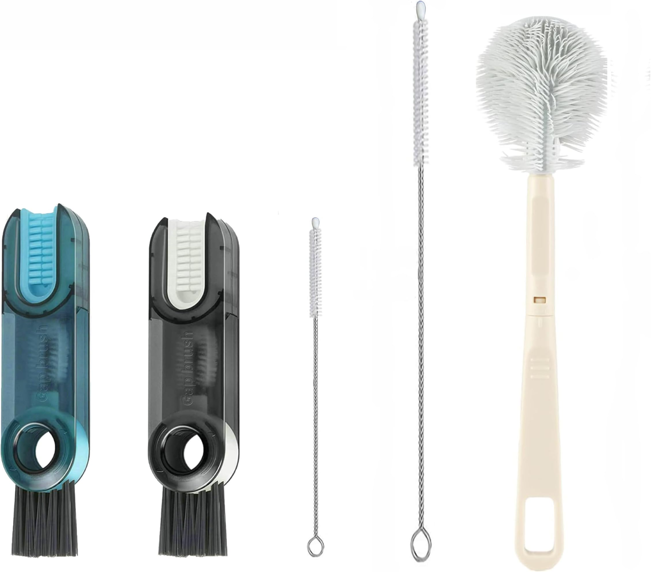 3in1 Cup lid Cleaning Brush kit,Straw Cleaner Brush, Featuring Long Brushes for Bottles,Cups,lids,and Small Straws.Perfect for Kitchen,Travel,Baby Essentials, and for Mug Gadgets(Blue-Black(Two)