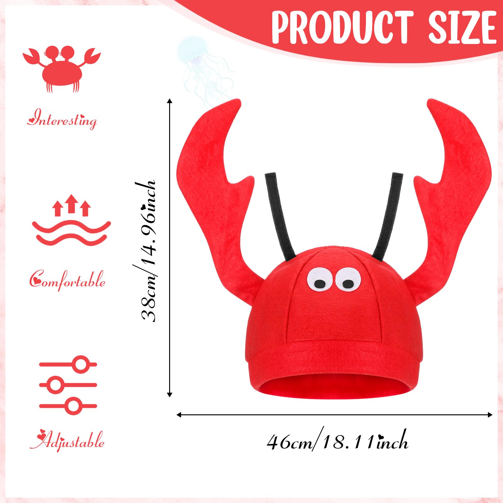 SATINIOR Lobster Hat Adjustable Red Costume Fancy Hats Funny Hats with Bow Tie for Adults Women Men Halloween Easter Christmas Party Decorations Costume Accessories - Image 2