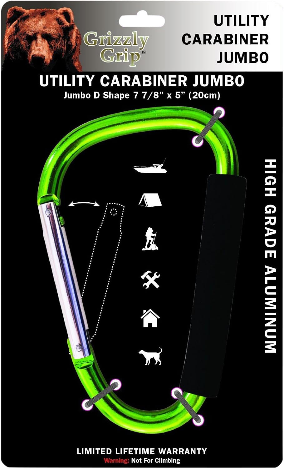 Grizzly Grip 20 CM (7 3/4" x 4 7/8") Jumbo Metallic Green Carabiner