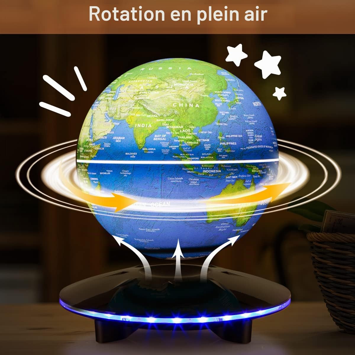 Globe à lévitation, Globe à lévitation magnétique Carte du monde Lampe boule flottante Décoration de bureau avec base lumineuse LED, Décoration maison