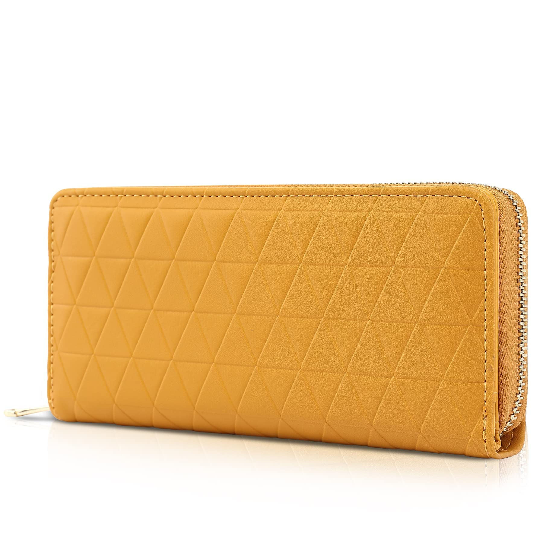 TANTOMI Geldbörse Damen groß im Langformat, Geldbeutel mit Exklusiven Prägungen auf Synthetisches Leder, Portemonnaie mit RFID, und mit Reißverschluss Druckknopf und vielen Fächern, Mango