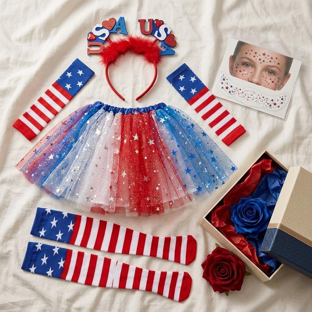 DANGCOS 4th of July Tutu Set Patriotic Costume Accessories for Independence Day, Halloween, and Cosplay Parties