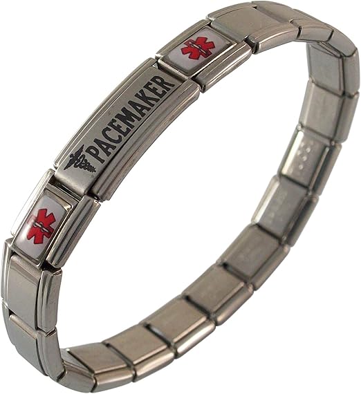 Gadow Jewelry Pacemaker Medical Alert ID Italian Charm Bracelet Stainless Steel