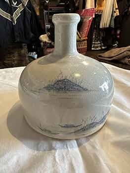 ♥【山水染付け】８０年前のヴィンテージ・コレクション品・骨董品✸昭和の貫入柄壺 ♥【山水染付け】80年前のヴィンテージ・コレクション品・骨董