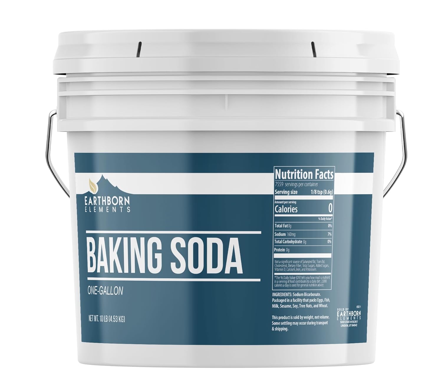 Earthborn Elements Baking Soda 1 Gallon - Pure Sodium Bicarbonate for Baking, Cleaning, Deodorizing | Resealable Bucket