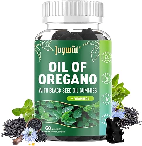 Gomitas de aceite de orégano de 300 mg Aceite de orégano con 200 mg de aceite de semilla negra + D3 1000 UI Suplementos masticables de orégano