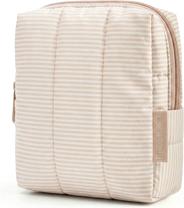 Necessaire de maquiagem BAGSMART mini com bolso interno, listrada, 10-Khaki Strip