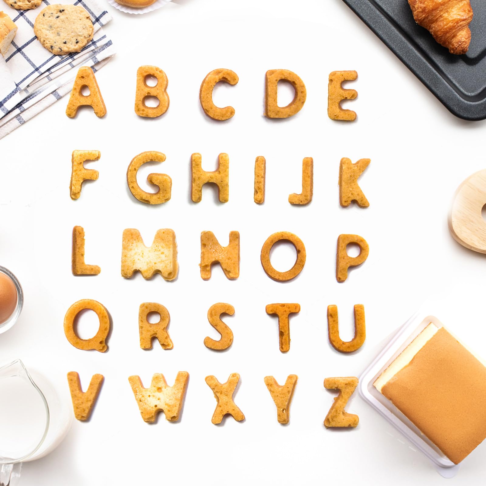 Juego de 26 cortadores de galletas grandes de 6,6 cm con letras del alfabeto, de acero inoxidable, para fondant, herramientas de galletas para Navidad, cumpleaños, vacaciones, pasteles