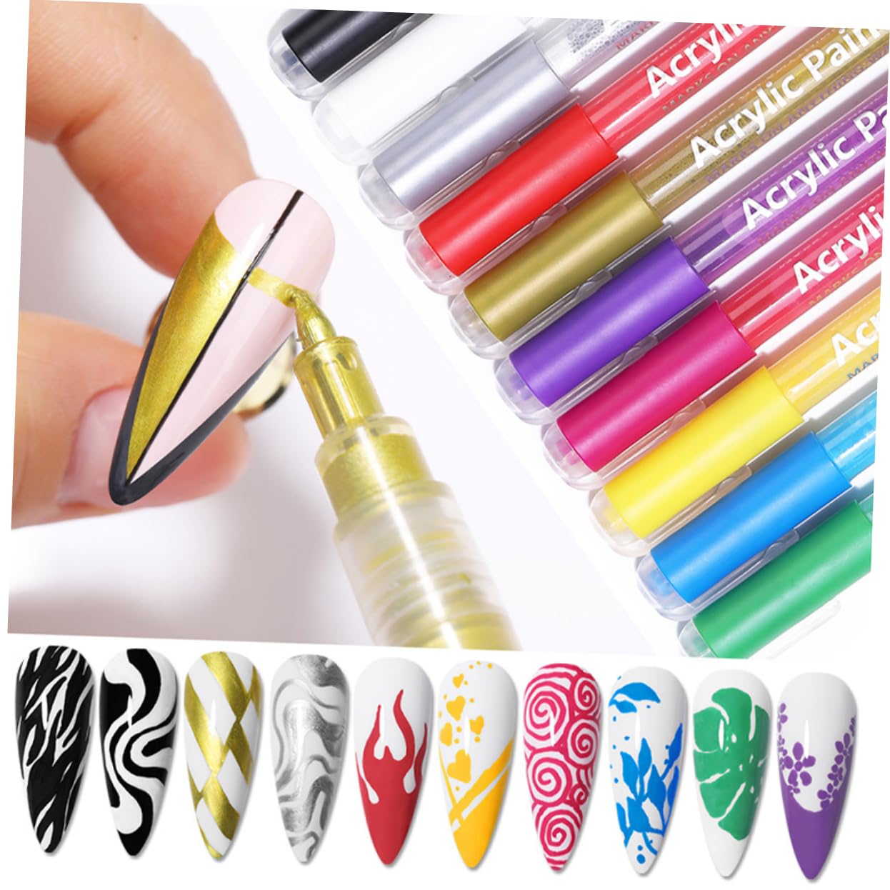 Healeved Bolígrafos y Superficie Lisa 10piezas para Pintar Uñas Agarre Cómodo para Decoración de Manicura en Casa y Salón Profesional