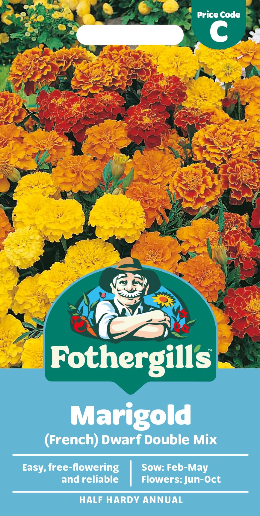 Fothergill's Marigold (French) Dwarf Double Mixed Flower Seeds, 250 Seeds, Sow: Feb-May, Orange/Yellow - 1