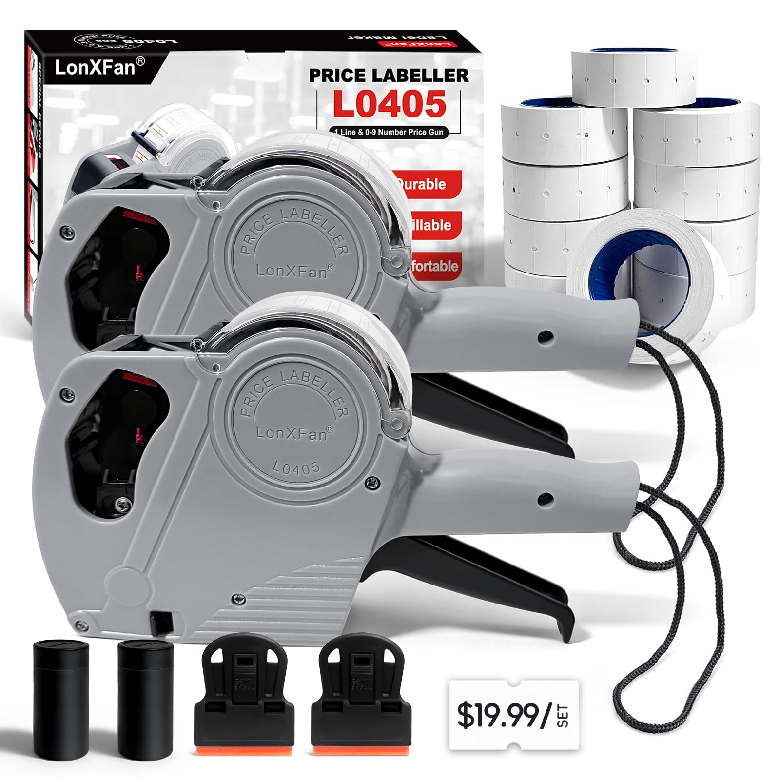 Price Gun 2 Pack Pricing Gun Handheld Price Tag Gun Price Label Gun Making Kit for Retails Including 10,000pcs Price Labels & 2Pc Refill Inks & 2Pcs Label Remover