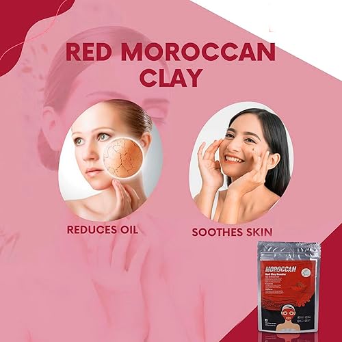 Miniatura 4 de SVATV Polvo de arcilla marroquí roja  Arcilla roja  Reafirmante de la piel  Mascarilla para el cabello  Exfoliante facial  Limpia profundamente los