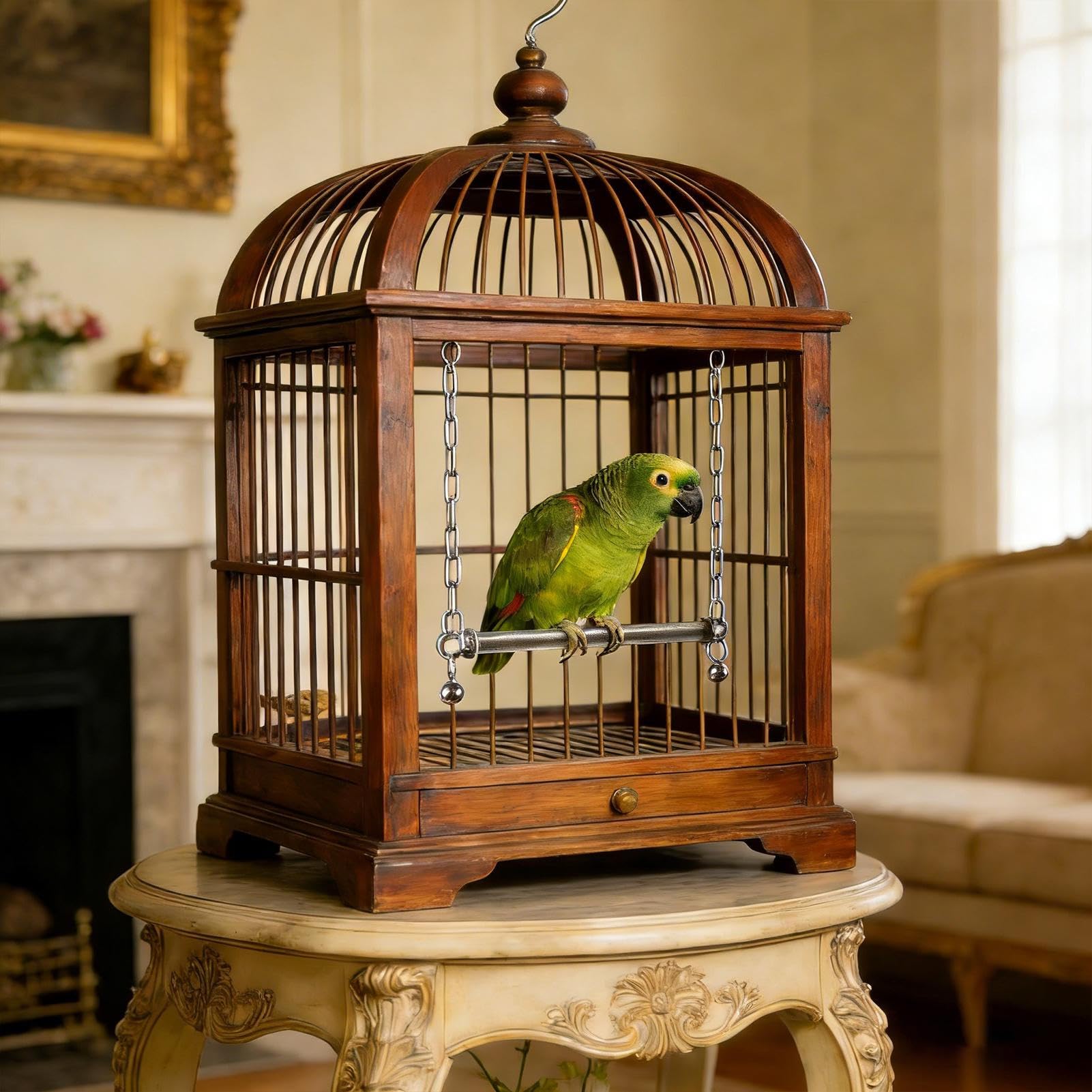 Altalena per uccelli, grande posatoio in acciaio , altalena per calopsitta, con campana, design robusto e sicuro, divertente giocattolo interattivo per uccelli, accessorio per gabbia di alta