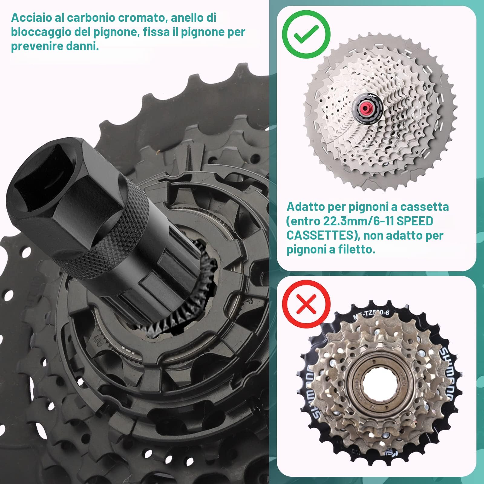 Homord Kit Attrezzi Bici, Chiave a Frusta e Pacco Pignoni, Rimozione Catena Freewheel
