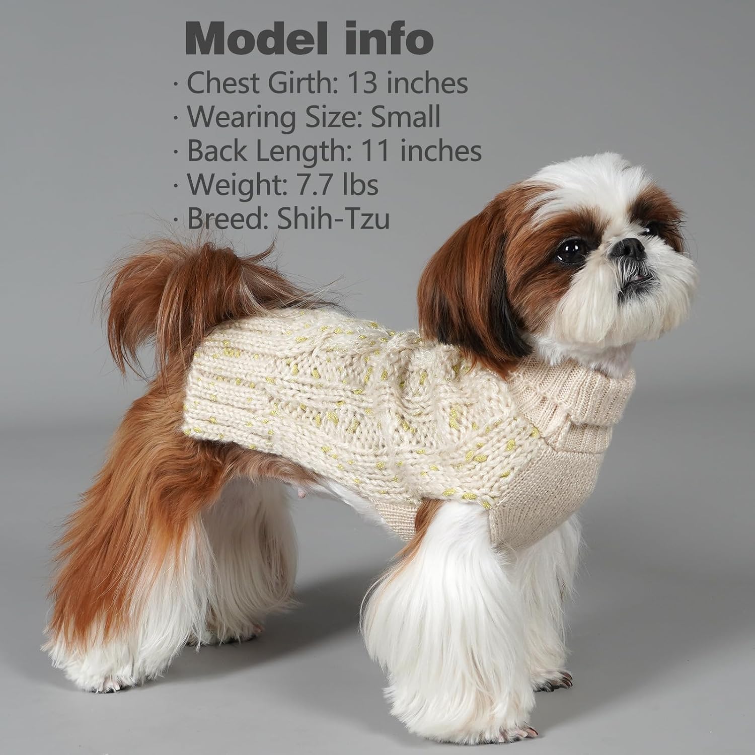 KYEESE Dog Sweater Warm Dog Clothes for Small Dogs Turtleneck Dogs Coat Turtleneck Knitwear Sweater with Golden Yarn for Fall Winter, Beige, Large