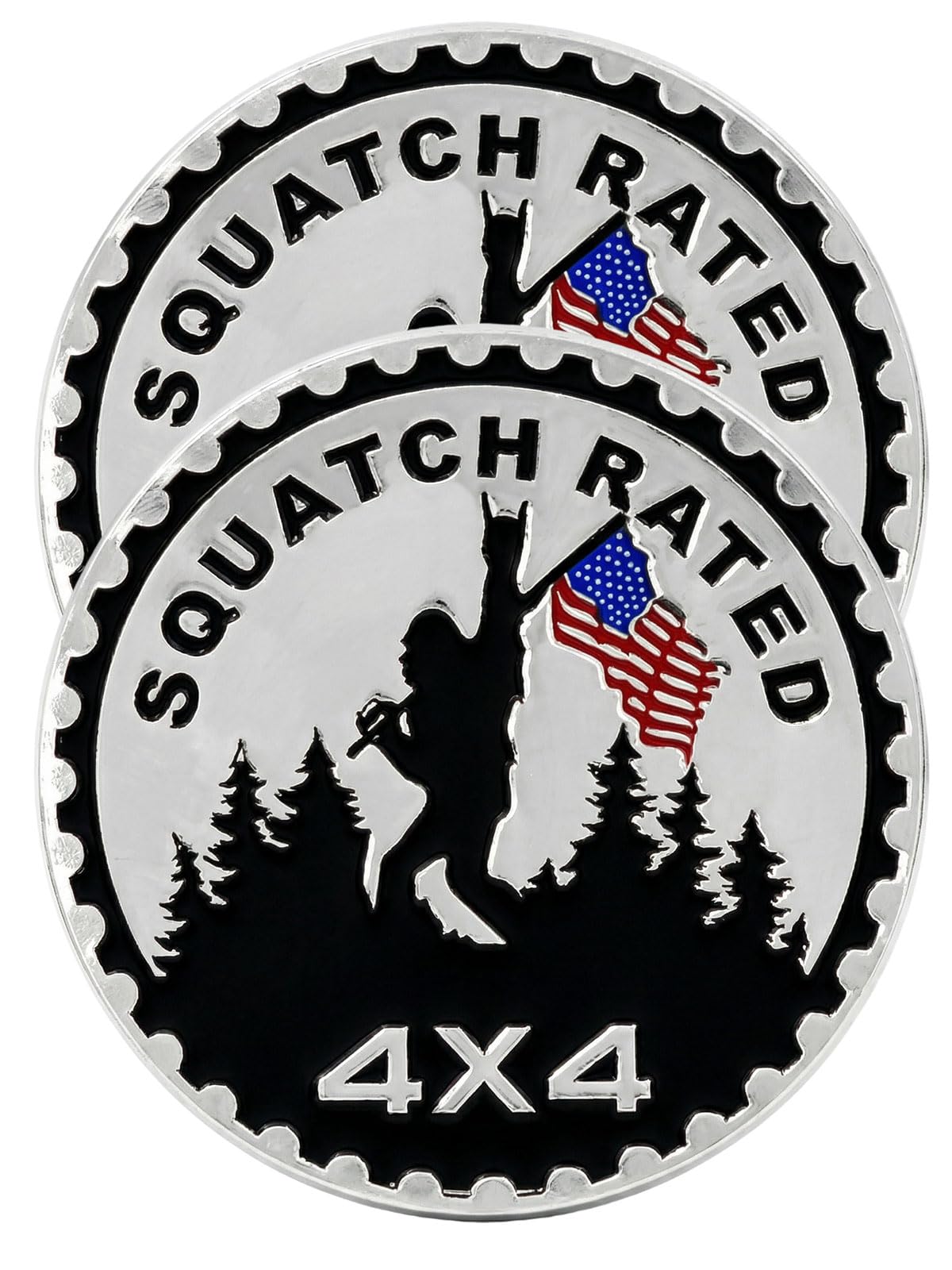 2 PCS Squatch Rated Car Emblem 4 x 4 Metal Automotive Badge 3D Metal Car Badges Emblems Round Emblem Decals Car Badge Decals Stickers Compatible with Vehicles Trucks SUV RV Decoratio (Squatch Rated-A)