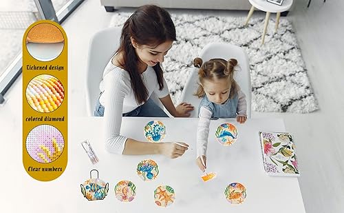 Miniatura 7 de Juego de 8 posavasos de pintura de diamantes con soporte, kit de posavasos de pintura de diamante oceánico, base de corcho para principiantes,