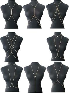 Tornito 6-8Pcs Sexy Gold Tone Body Chains for Women - Handmade Belly Waist Bikini Beach Jewelry Set