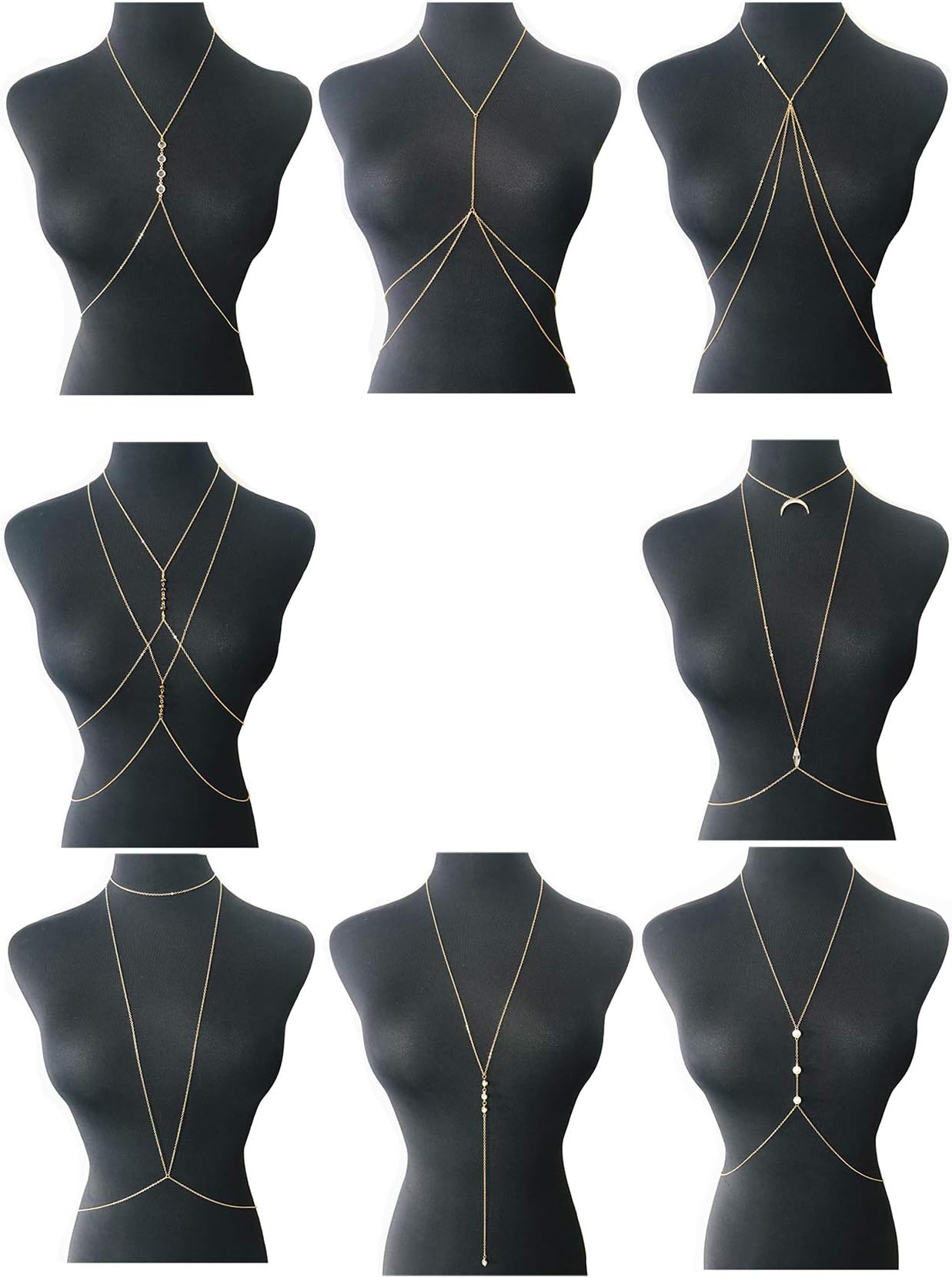 4-8Pcs Sexy Body Chain Belly Waist Chain Necklace Summer Beach Bikini Bra Body Jewelry for Women Gold Tone