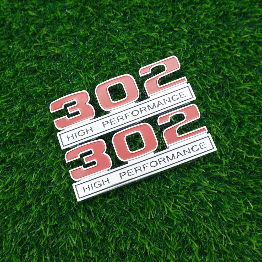 Pair Set 5.0 Liter 302 Engine High Performance Emblems 3D Badge Decals Stickers Nameplate Cars Trucks (Red Silver Black)