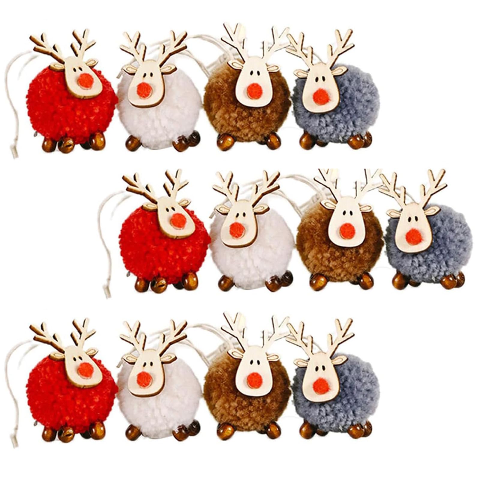 12 Piezas Colgantes para árbol de Navidad, Adornos Arbol de Navidad de Madera, Renos Feliz Navidad Decoración, Colgantes de Árbol Navidad Adornos Navideños en Miniatura