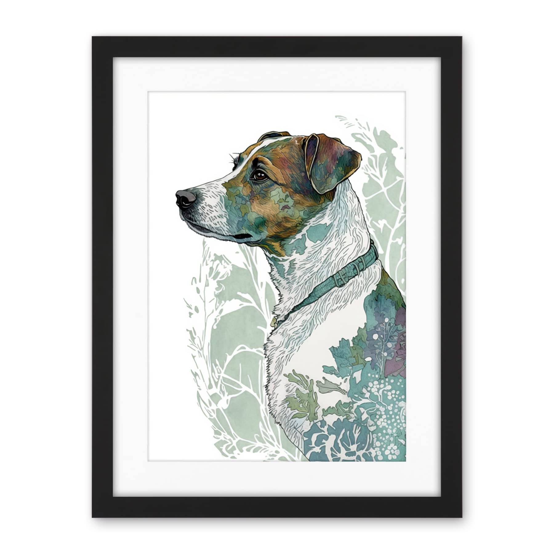 Artery8 Jack Russel Dog Modern Watercolour Portrait Illustration Artwork Framed Wall Art Print 18X24 Inch