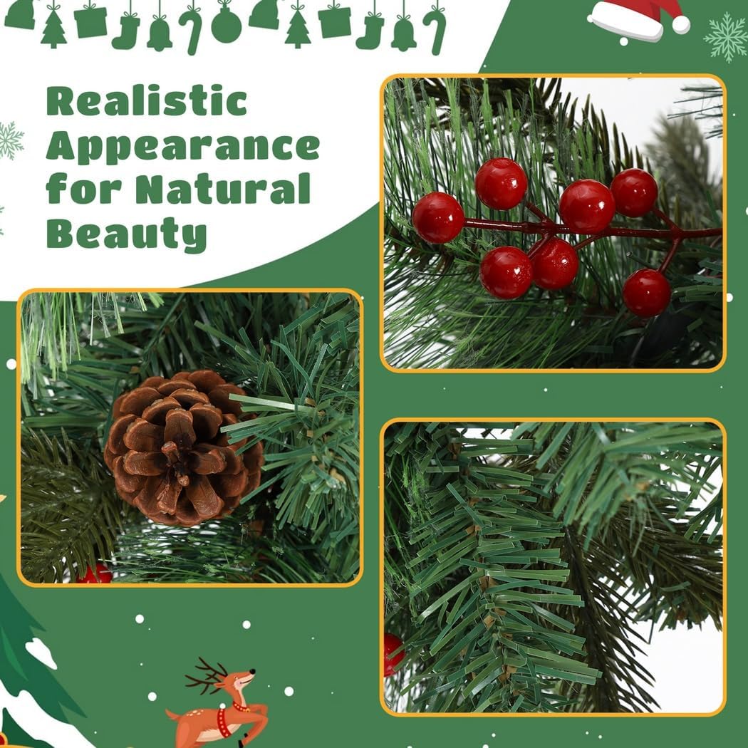 Christmas Mailbox Garland With 20 Led Lights, 35 Lighted Pine Cone Mailbox Swag, Pine Needles & Red Berries, Winter Holiday Decor