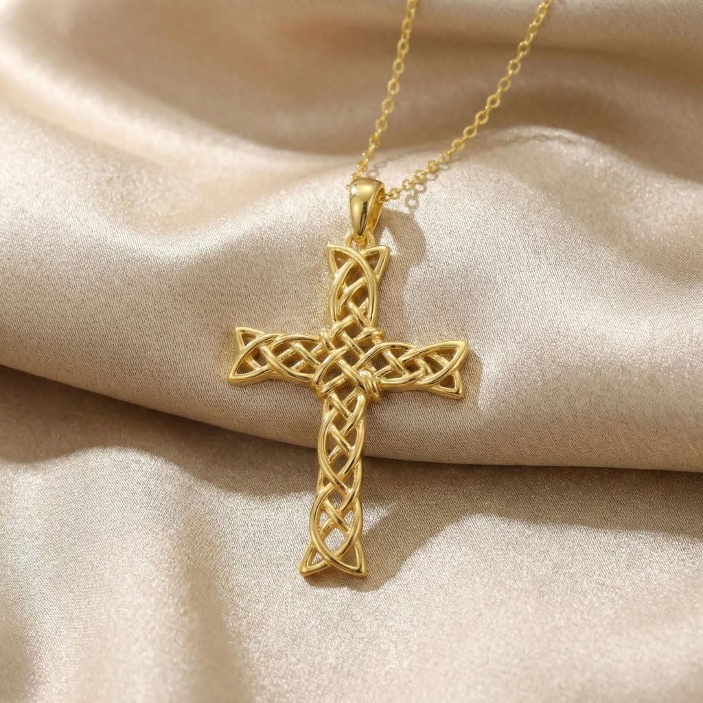 14K Gold Cross Necklace Gold Cross Pendant Necklace Christian Faith Jewelry Gifts for Women