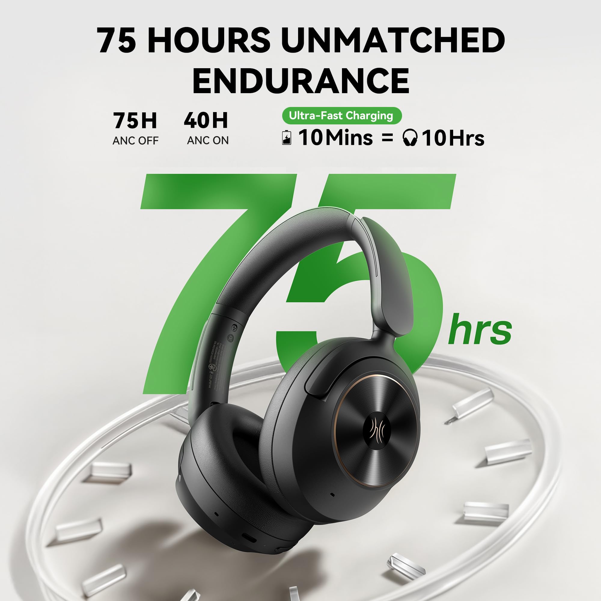 OneOdio Casque A6 à Réduction Active de Bruit Hybride, 75H Autonomie, sans Fil Bluetooth Circum-Auriculaires avec Son Hi-Res LDAC, Bluetooth 6.0, Contrôle par Application, pour Voyage, PC, Bureau