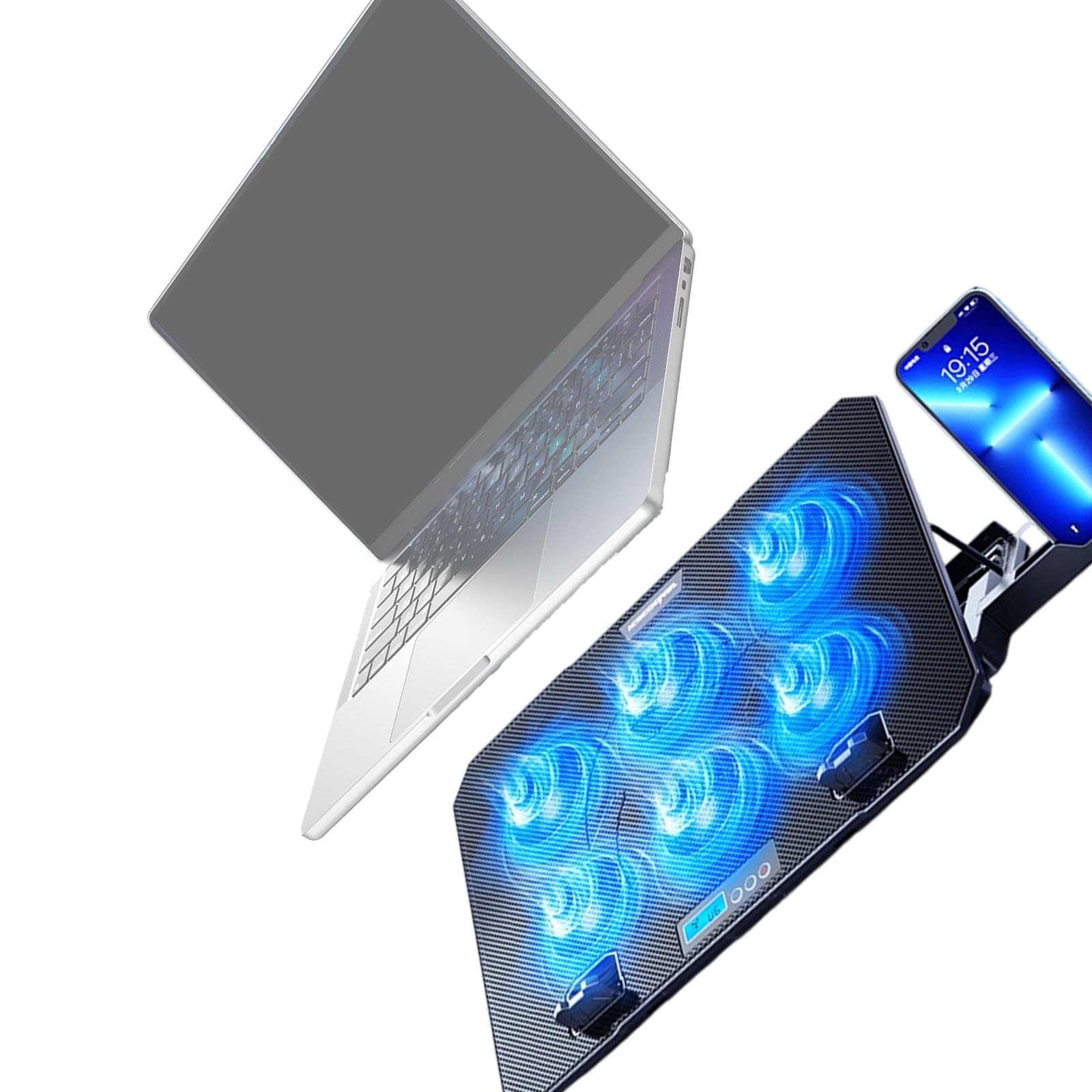 Tappetino Raffreddamento per Laptop, Pressione ergonomica del Collo Regolabile per Supporto in Altezza per Laptop con 2 Porte USB, Supporto per Telefono, Supporto Raffreddamento USB