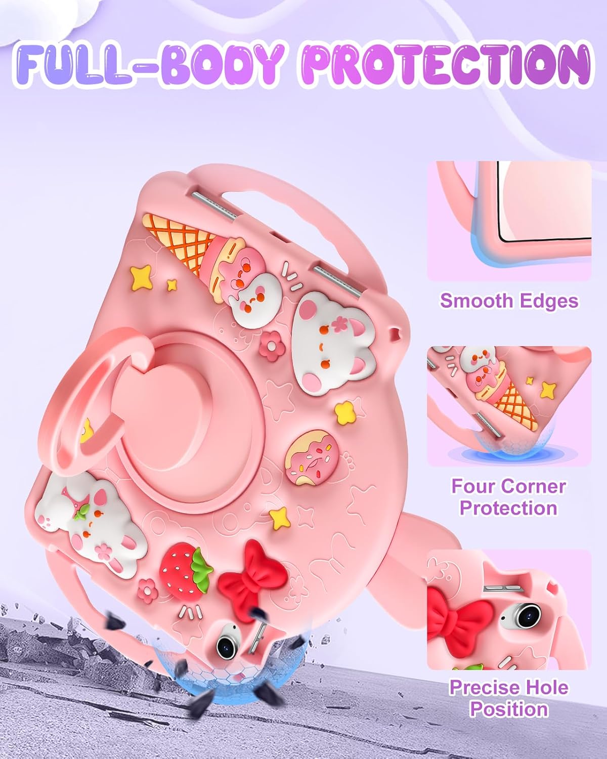 for iPad A16 Case/10th Generation Case - Kids Girls Cute Girly Protective Silicone Rabbit Tablet Cover for iPad 11th 11" 2025/10.9inch 2022 with Shoulder Strap & Rotating Kickstand & Handle