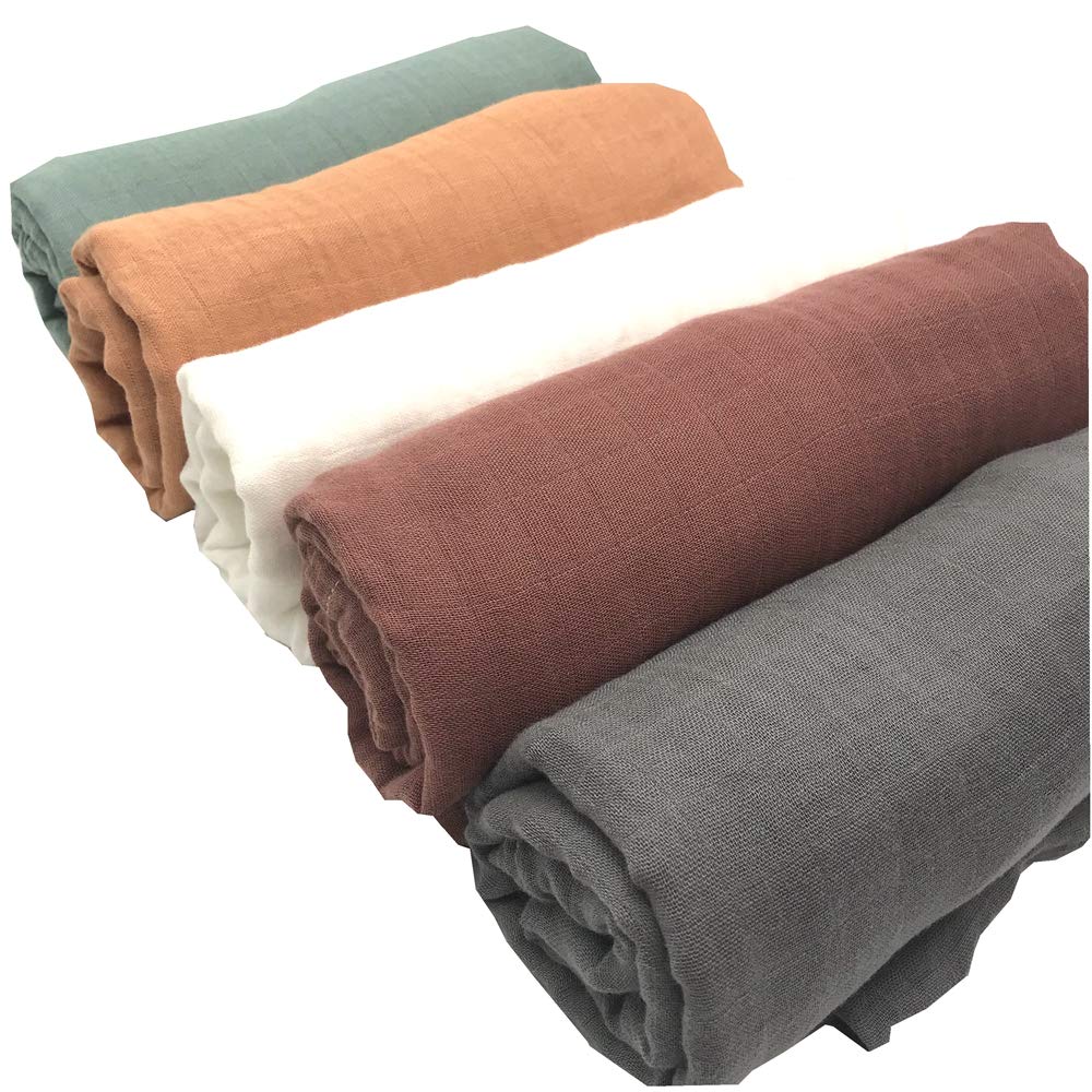 5 mantas de muselina suave de bambú para niños y niñas de 47 pulgadas x 47 pulgadas color sólido (nueva sorpresa)