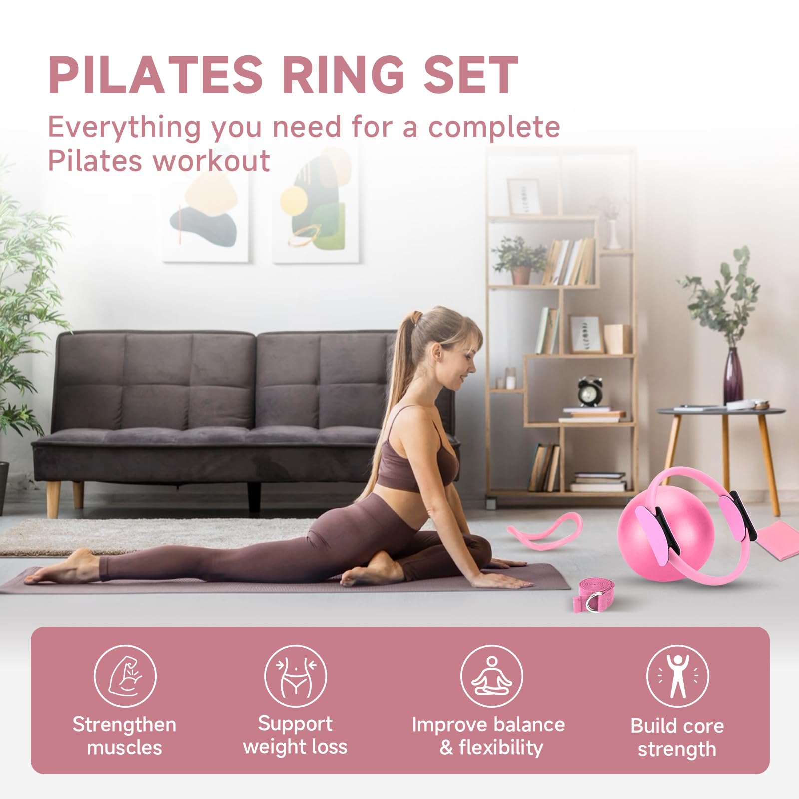 Kit Pilates Complet : Anneau + Ballon - Pour Force, Flexibilité, Stabilité - Idéal Fitness à Domicile Ou Salle