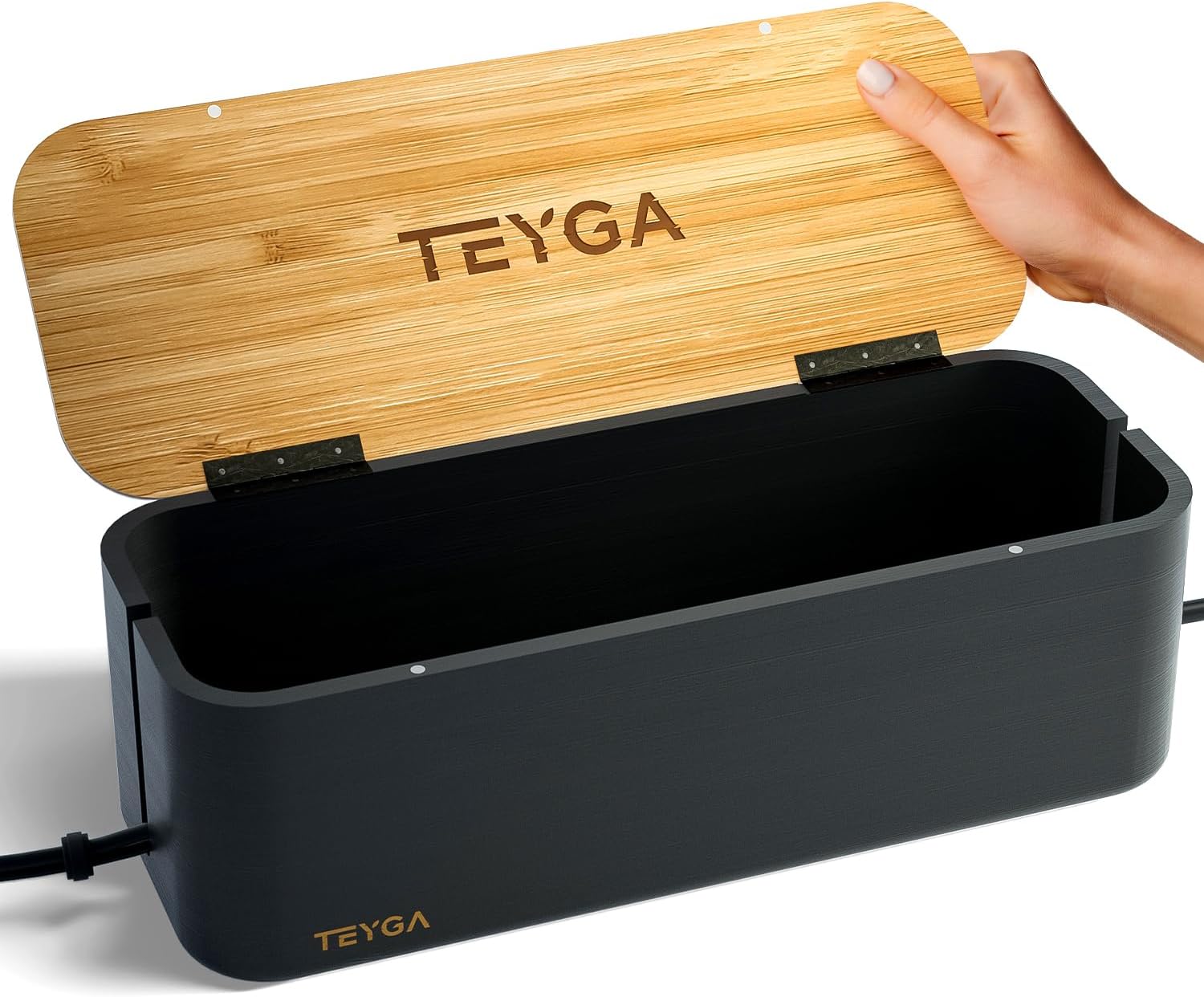 TEYGA Bamboo Cable Management Box Stylish Cord Organizer