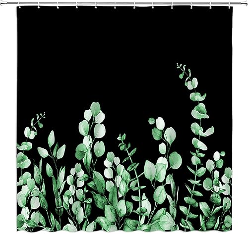 Miniatura 2 de Cortina de ducha con diseño de hojas botánicas verdes, acuarela, eucalipto, plantas estéticas, decoración de baño, con ganchos, 70 pulgadas de ancho