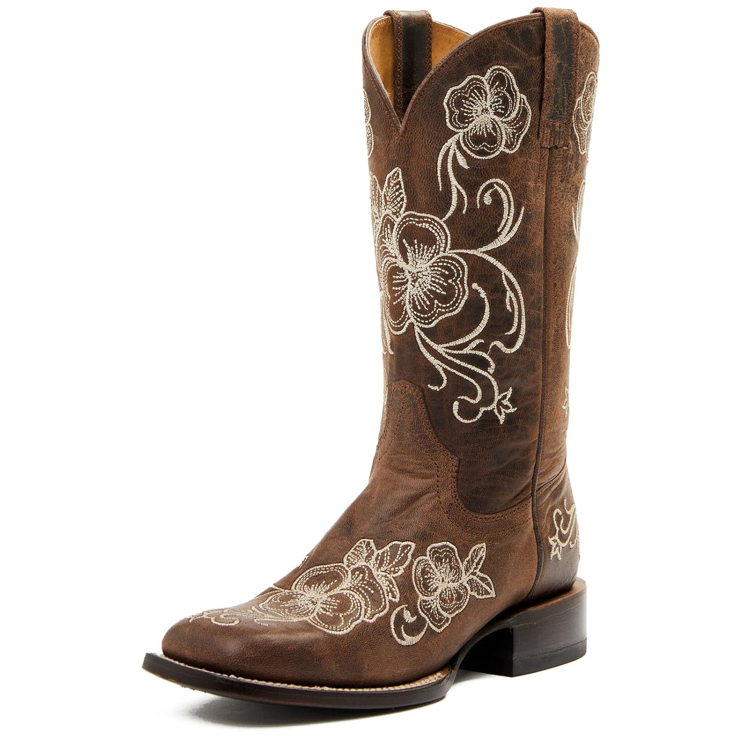 Cowboy Boots for Women Square Toe Wide Calf Cowgirl Boots Pull on Retro Country Vintage Mid Calf Western