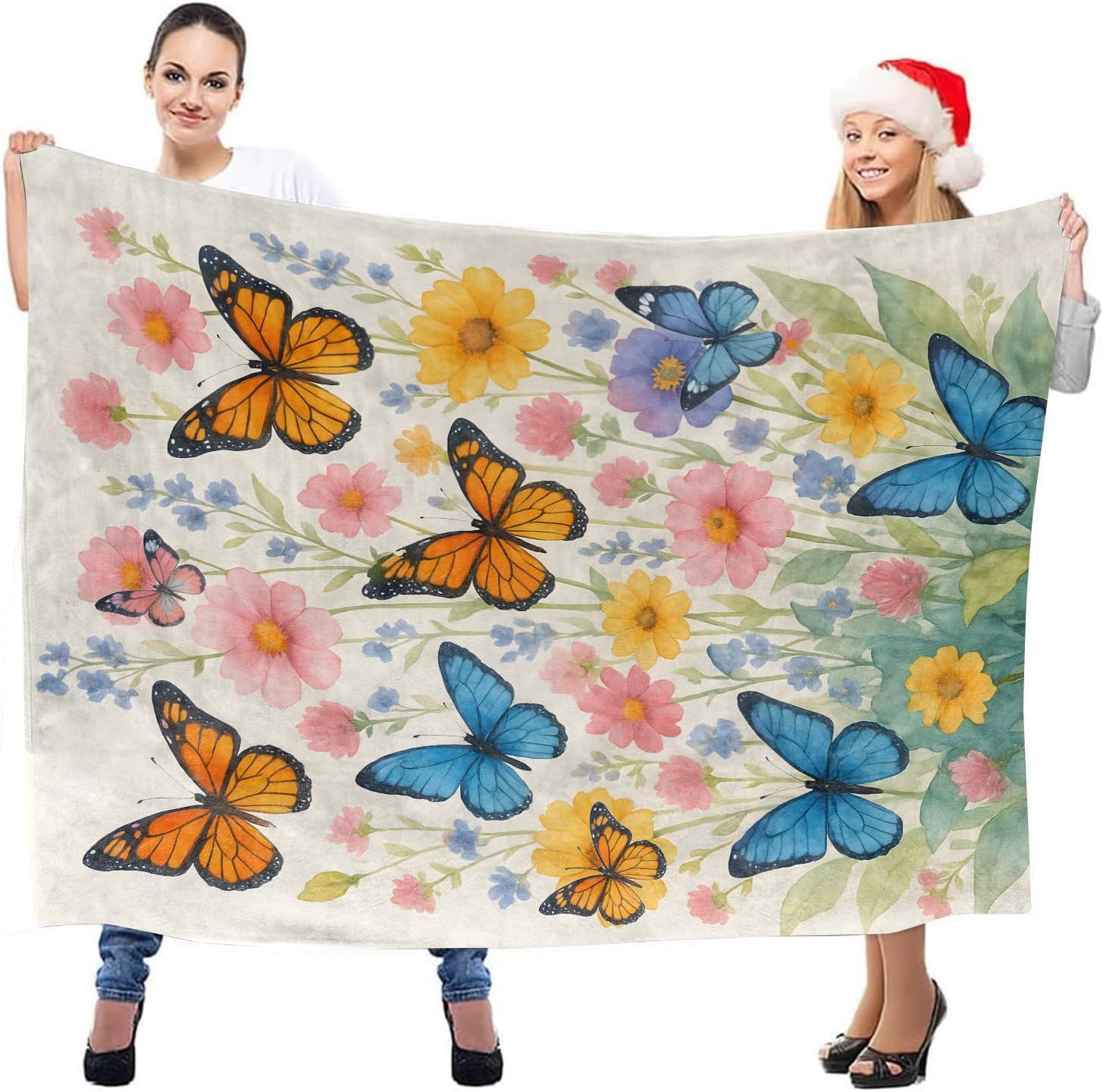 Colorful Butterfly Garden Throw Blanket, Lightweight Warm Flannel Blankets, Home Decor and Gifts, Soft Cozy Throws for Women Girls Kids, 50"X60" for Bed Couch Travel Office