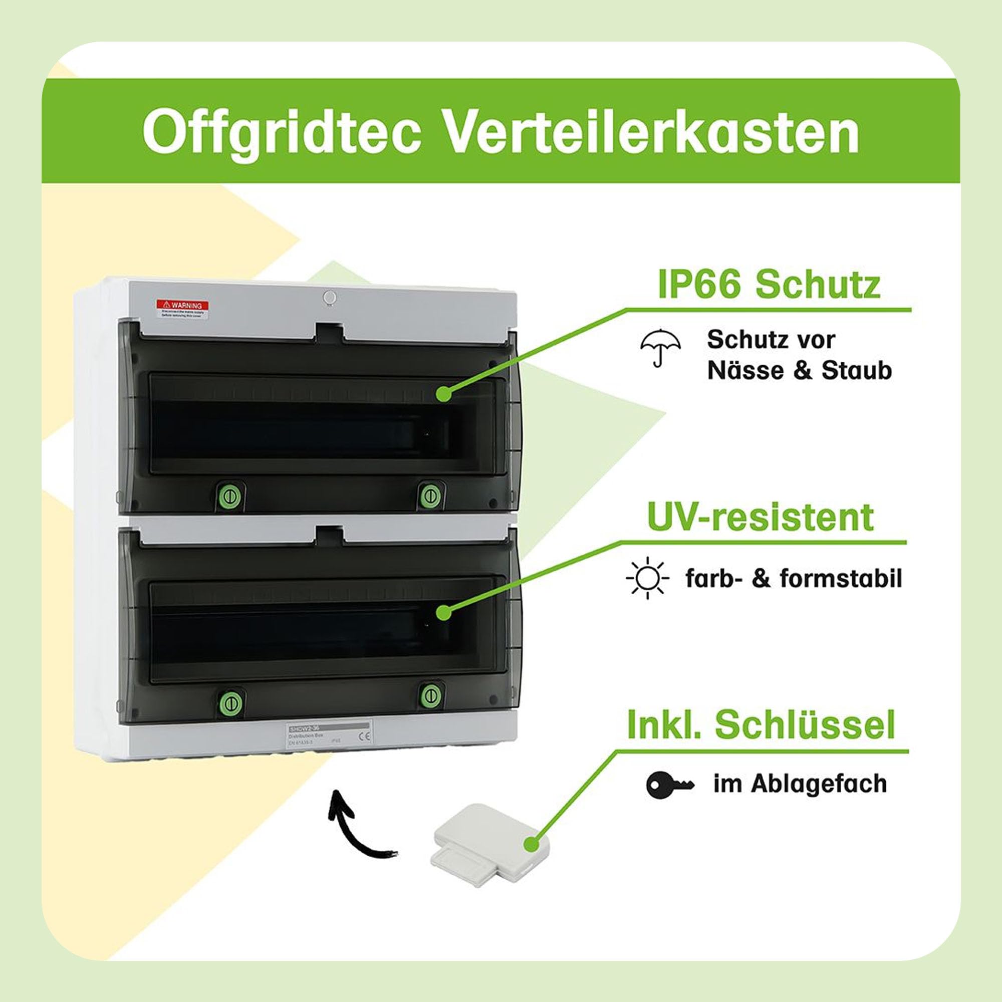 Offgridtec Caja de distribución con riel 36 TE y DIN, IP66, resistente a los rayos UV, al polvo, con cerradura, temperatura hasta 650 °C, interior/exterior, infraestructura de carga industrial y