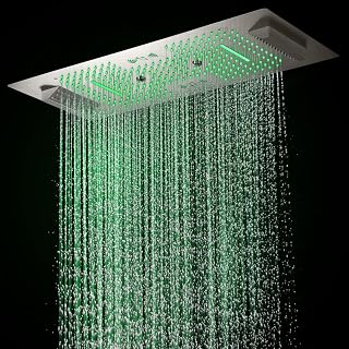 Verona 16"x36" Luxury LED Shower Head with Bluetooth Speakers by Cascada Showers, 4 Functions showerhead (Rainfall, Waterfall, Mist & Side Rainfall)(Polished Stainless Steel)