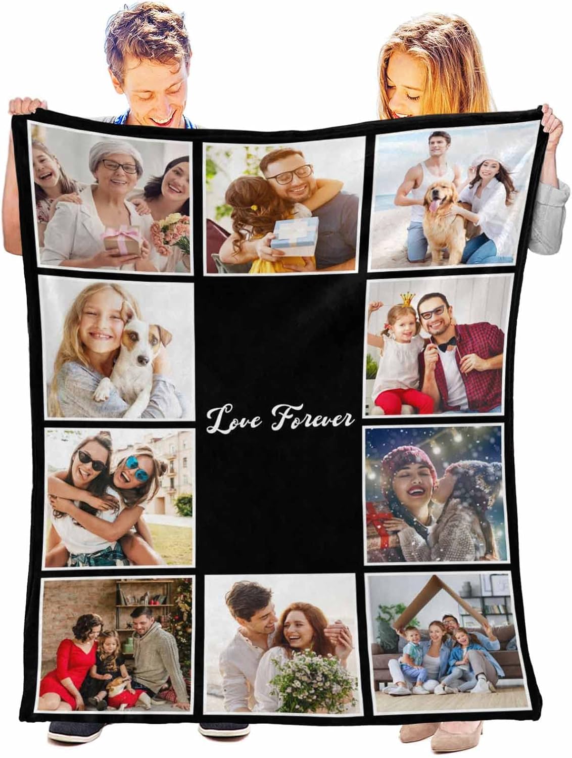 Custom Blanket Personalized Blanket with Photos Text Customized Picture Throw Blanket for Mom Dad Kids Friends for Birthday Anniversary Christmas Valentines, Memorial Gift 40x50 Inch