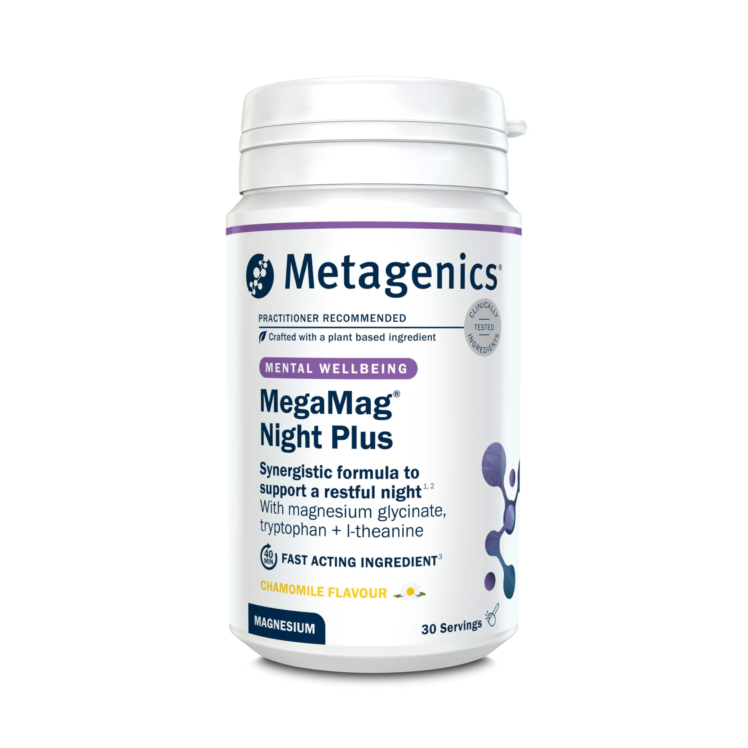 MetagenicsMegaMag Night Plus - Magnesium Powder - For Sleep Support - With Folic Acid, Vitamin B12 and Chamomile Flavour - 30 Servings
