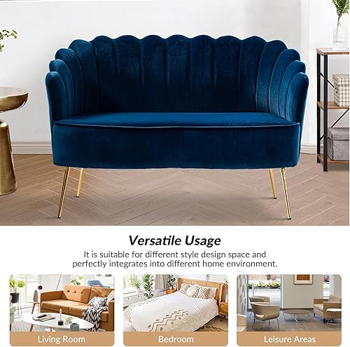 Miniatura 255 de HULALA HOME Moderno sofá biplaza de terciopelo con respaldo en forma de flor, cómodo sofá tapizado de 2 plazas con patas de metal dorado, sofá