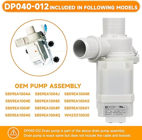Miniatura 2 de DP040-012 4681EA1007A Bomba de Drenaje (OEM) de Reemplazo para Bomba de Drenaje de Lavadora LG, Reemplaza 5859EA1004F 5859EA1004P 5859EA1004G